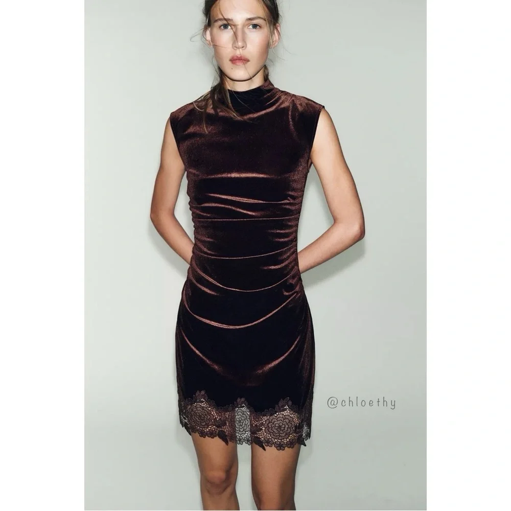 Zara VELVET LACE DRESS - Picture 6 of 13